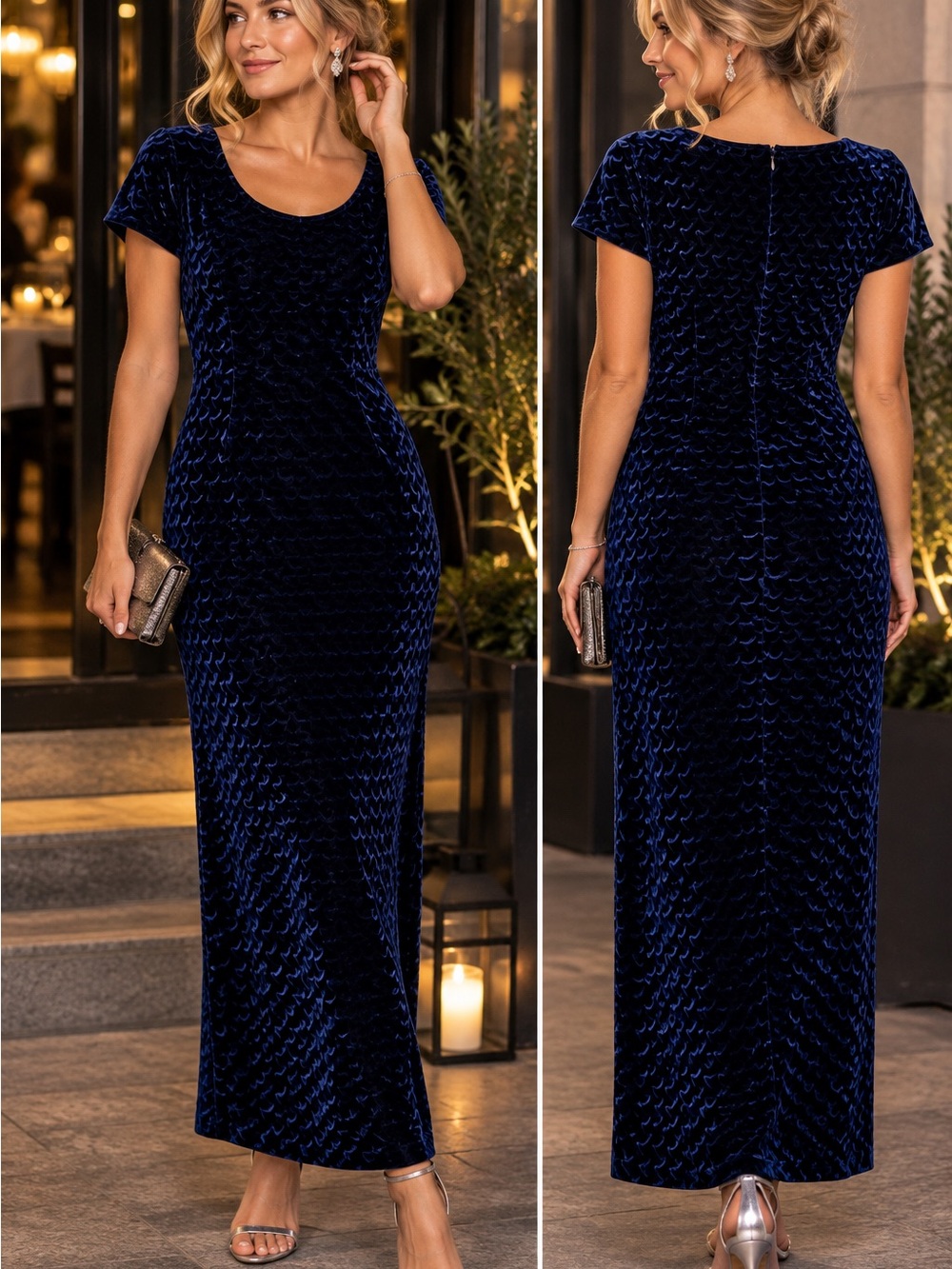 Navy Velvet Scoop Neck Maxi Dress